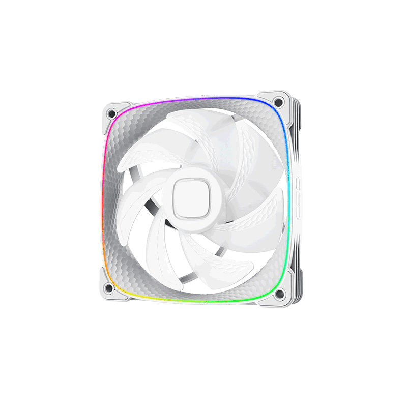 A large main feature product image of EX-DEMO Geometric Future Squama 2503 - 120mm ARGB PWM Fan 3-Pack (White)