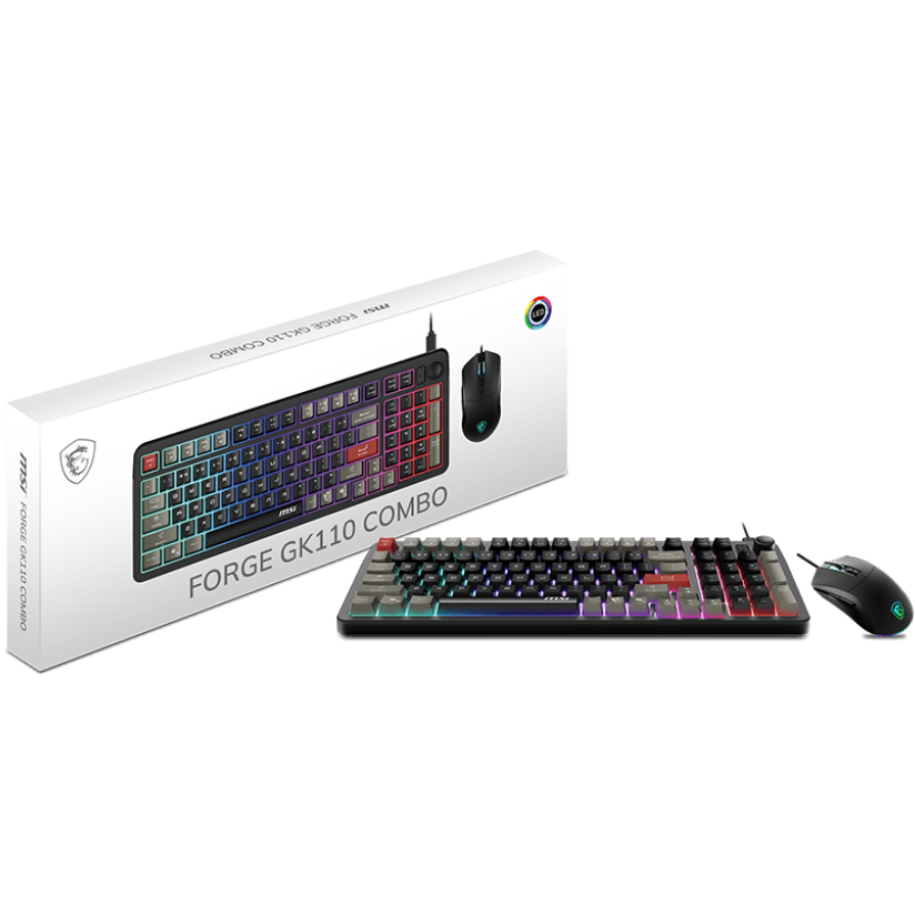 A large main feature product image of MSI Forge GK110 Keyboad & Mouse Combo