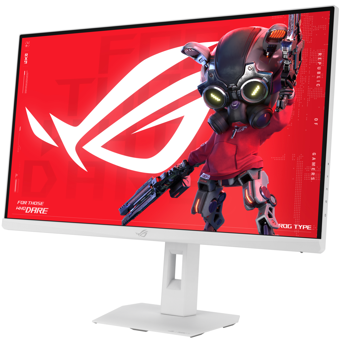 A large main feature product image of ASUS ROG Strix XG27ACMES - 27" 1440p 255Hz 0.3ms Fast-IPS Gaming Monitor - White