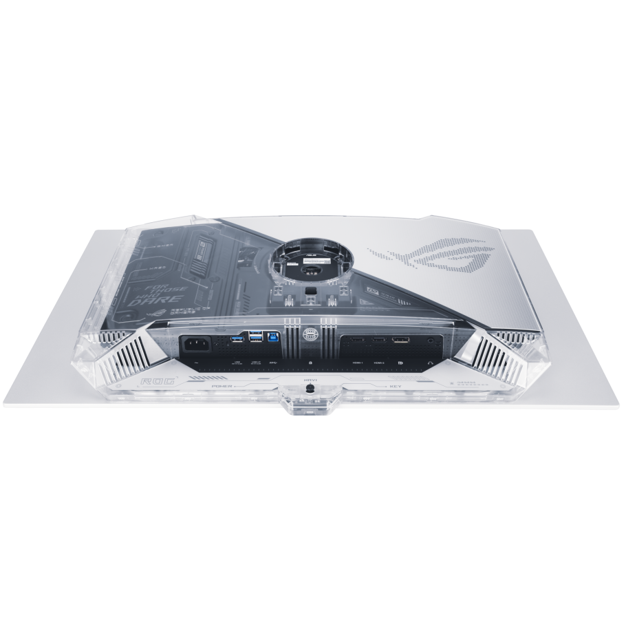 A large main feature product image of ASUS ROG Swift OLED PG27AQWP-W - 27" 1440p 540Hz/1080p 720Hz Tandem OLED Gaming Monitor