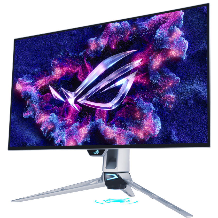 A large main feature product image of ASUS ROG Swift OLED PG27AQWP-W - 27" 1440p 540Hz/1080p 720Hz Tandem OLED Gaming Monitor