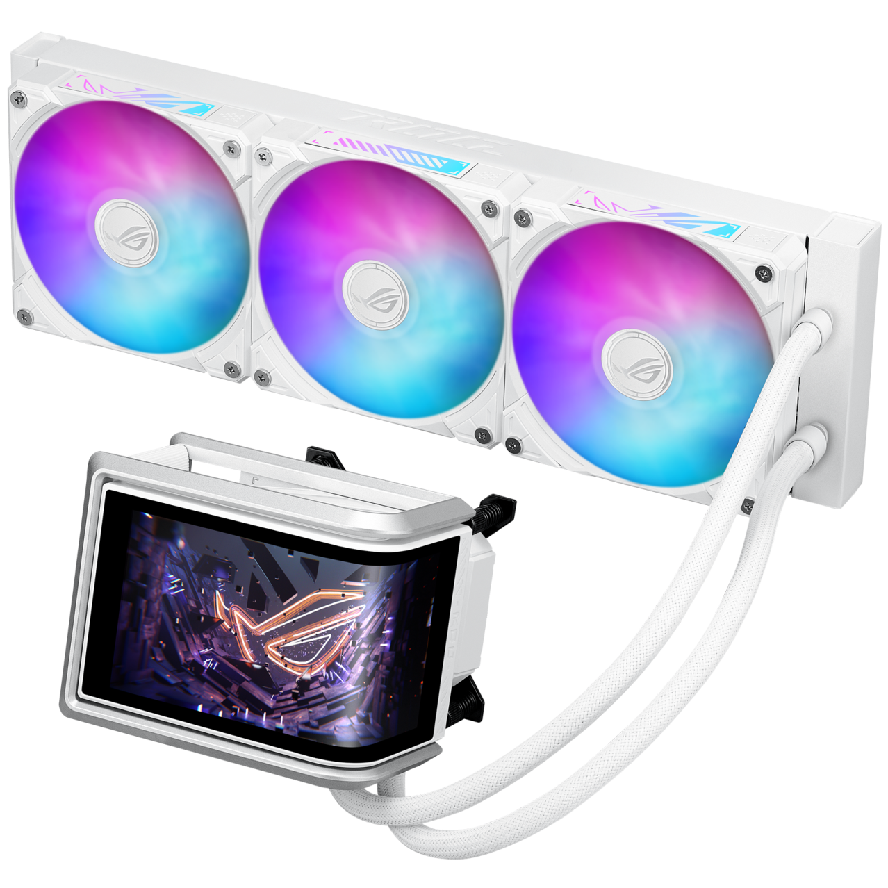 A large main feature product image of ASUS ROG Ryuo IV 360 ARGB 360mm AIO Liquid CPU Cooler (White)