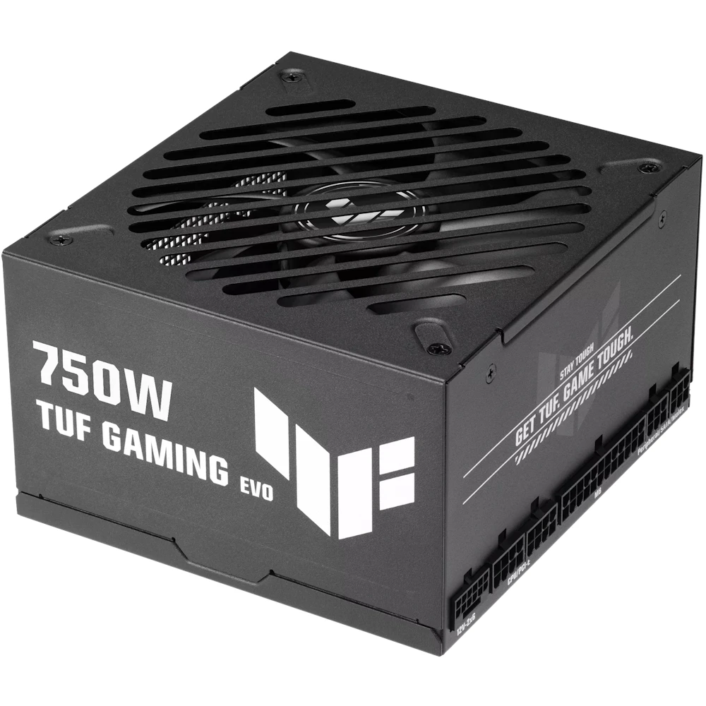 A large main feature product image of ASUS TUF GAMING 750W Gold EVO ATX Modular PSU
