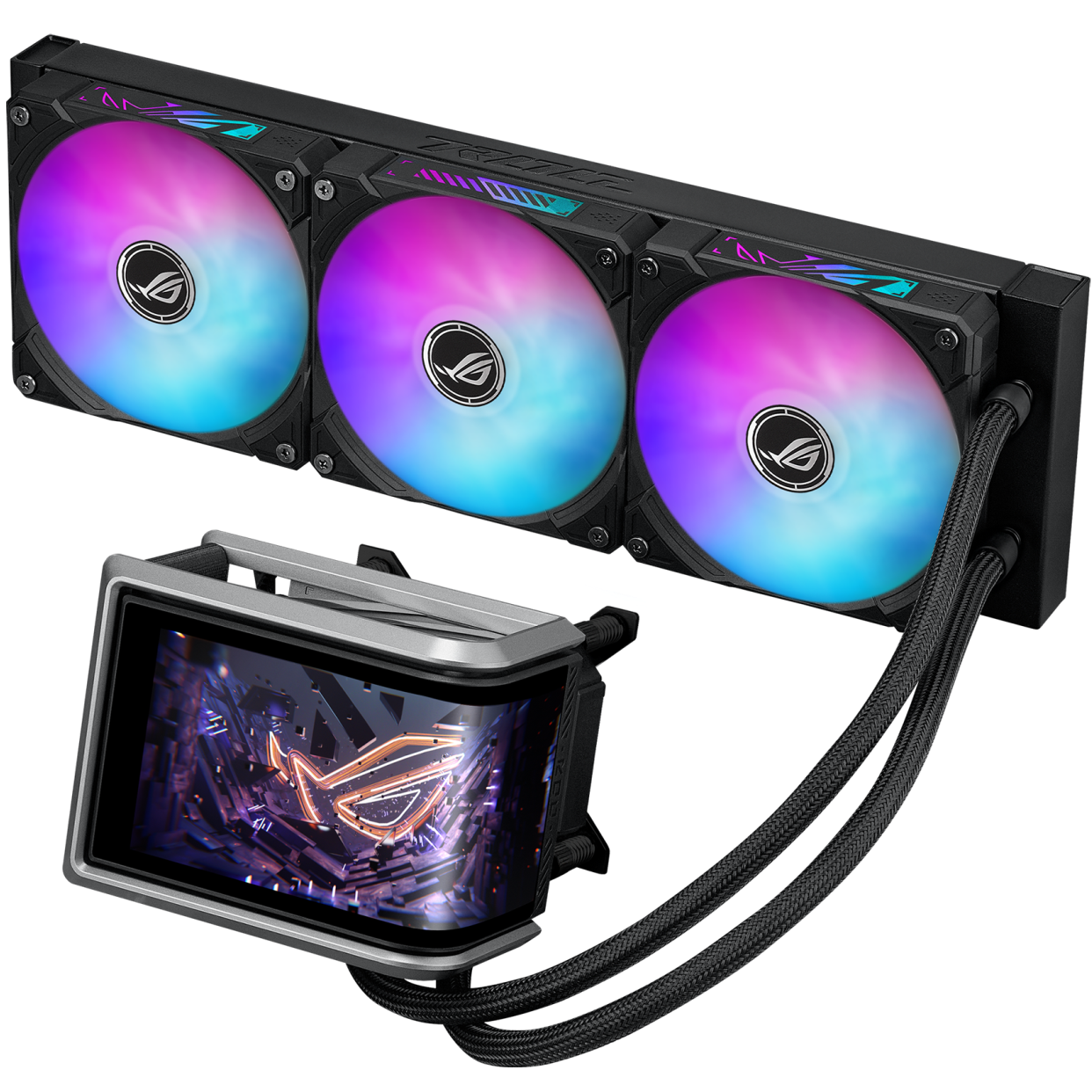 A large main feature product image of ASUS ROG Ryuo IV 360 ARGB 360mm AIO Liquid CPU Cooler (Black)