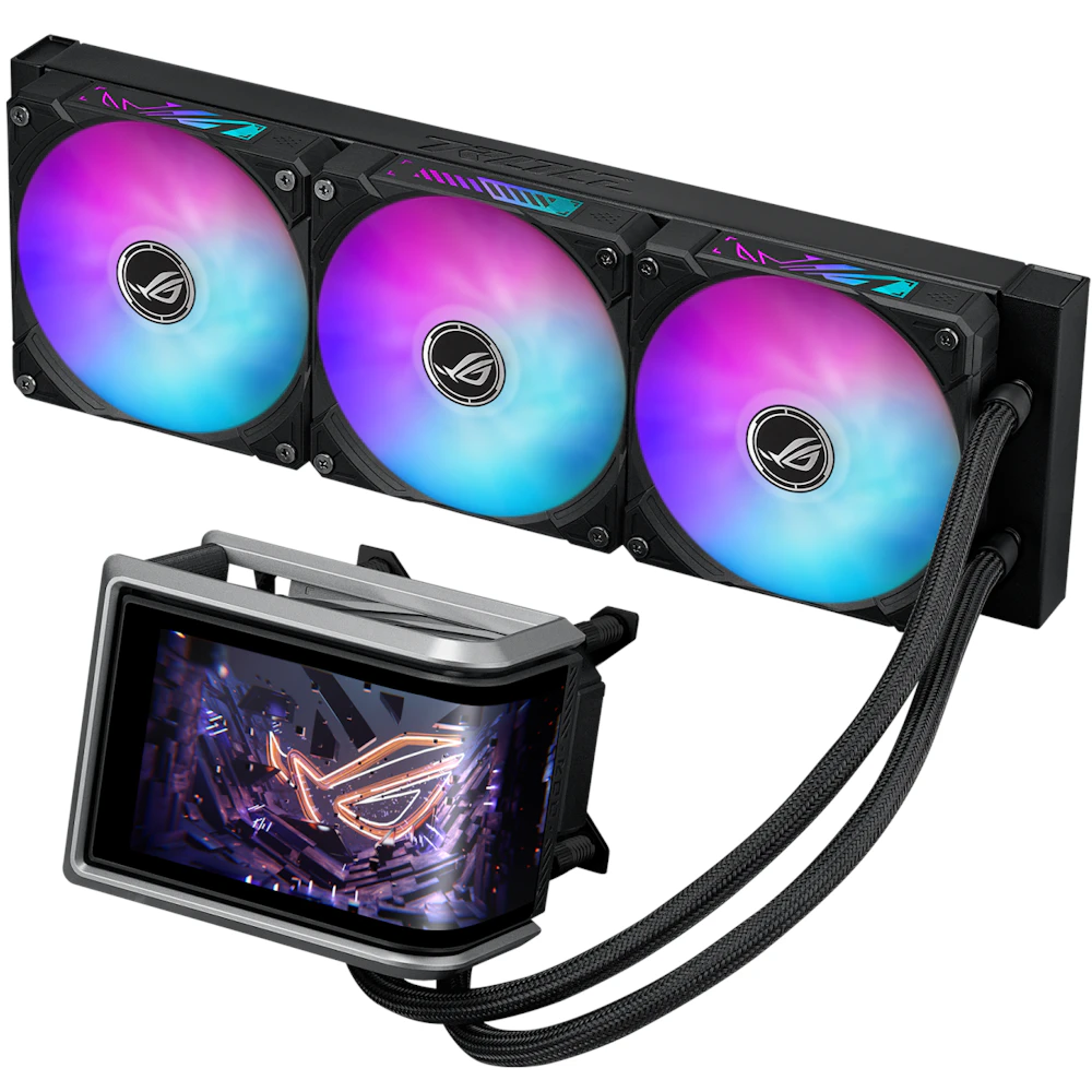 A large main feature product image of ASUS ROG Ryuo IV 360 ARGB 360mm AIO Liquid CPU Cooler (Black)