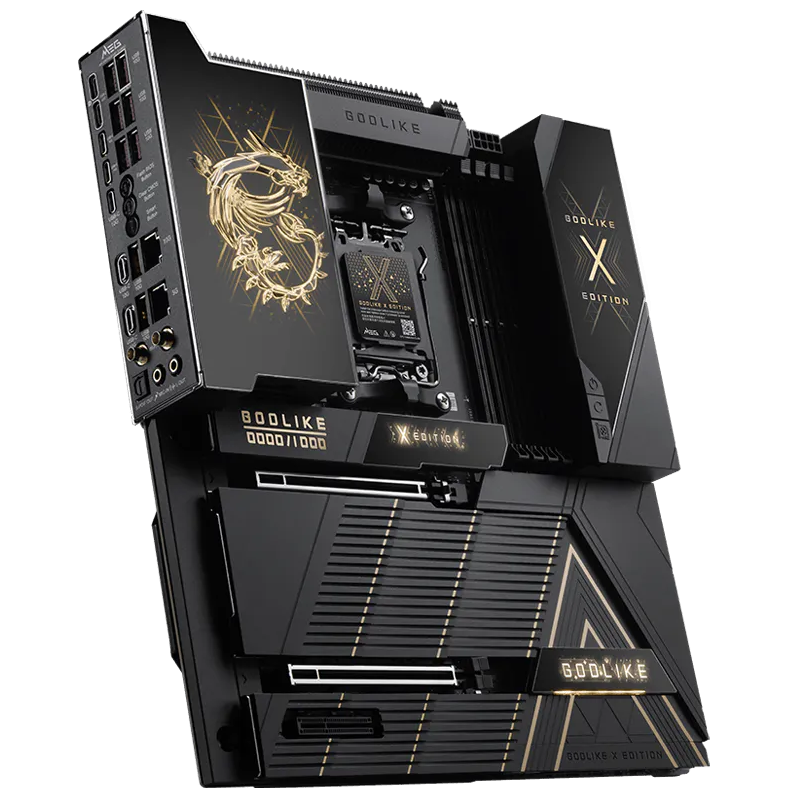 A large main feature product image of MSI MEG X870E X GODLIKE AM5 eATX Desktop Motherboard