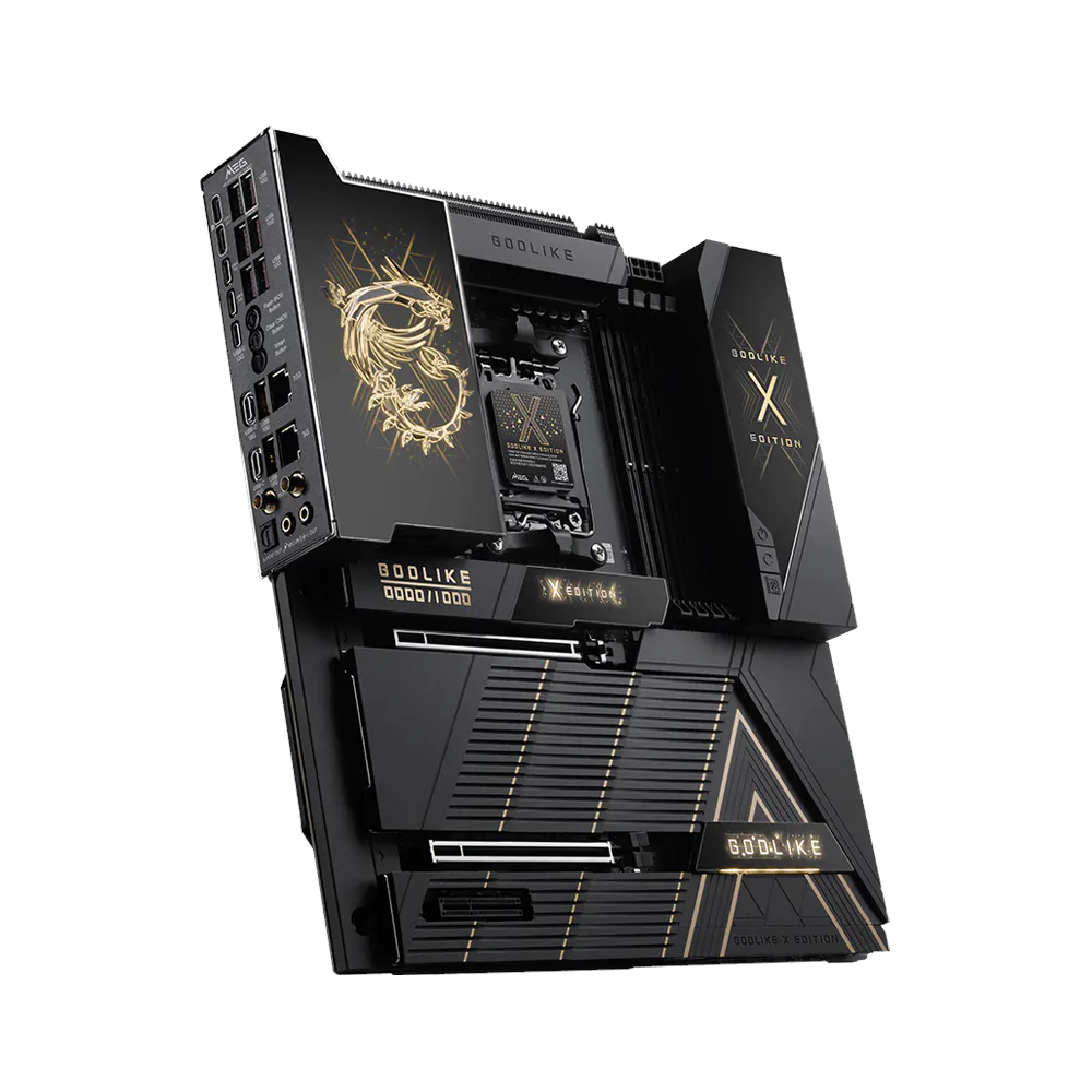 A large main feature product image of MSI MEG X870E X GODLIKE AM5 eATX Desktop Motherboard
