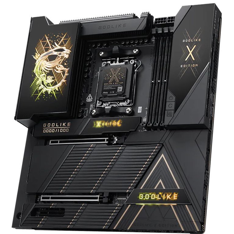 A large main feature product image of MSI MEG X870E X GODLIKE AM5 eATX Desktop Motherboard