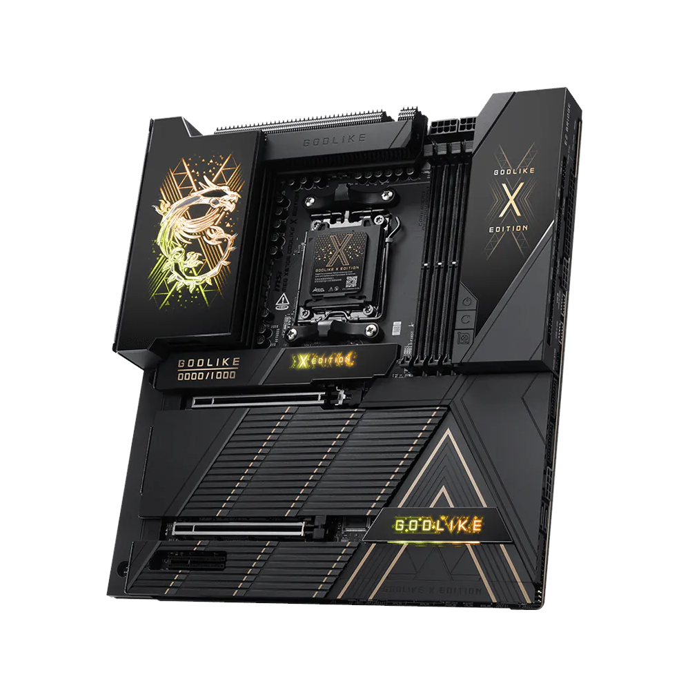 A large main feature product image of MSI MEG X870E X GODLIKE AM5 eATX Desktop Motherboard