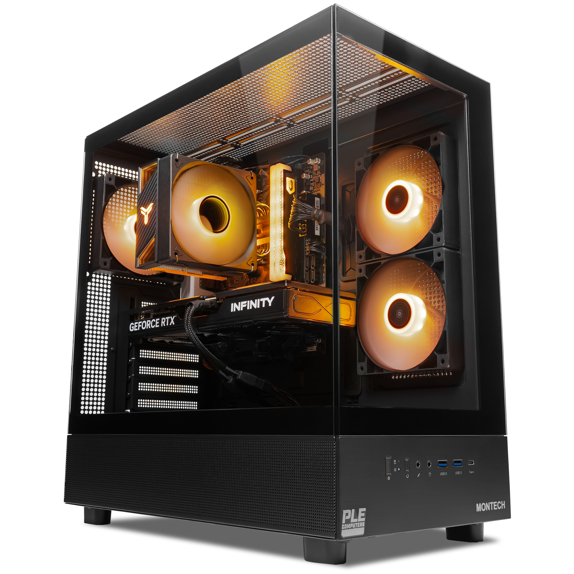 A large main feature product image of EX-DEMO PLE Topaz RTX 5070 Prebuilt Ready To Go Gaming PC