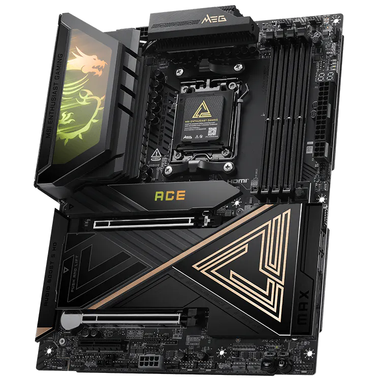 A large main feature product image of MSI MEG X870E ACE MAX AM5 ATX Desktop Motherboard