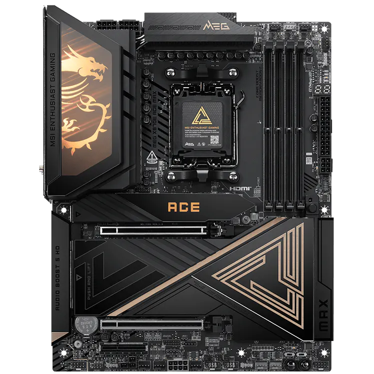 A large main feature product image of MSI MEG X870E ACE MAX AM5 ATX Desktop Motherboard