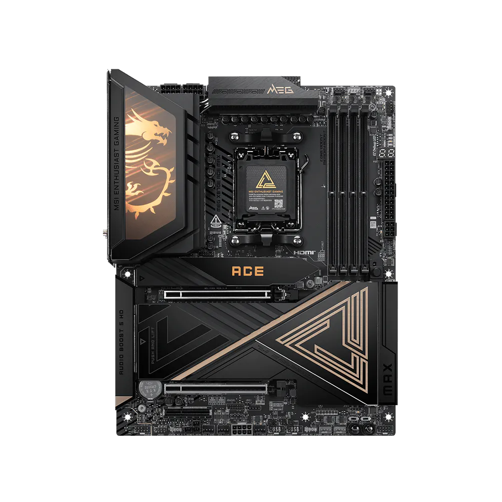 A large main feature product image of MSI MEG X870E ACE MAX AM5 ATX Desktop Motherboard