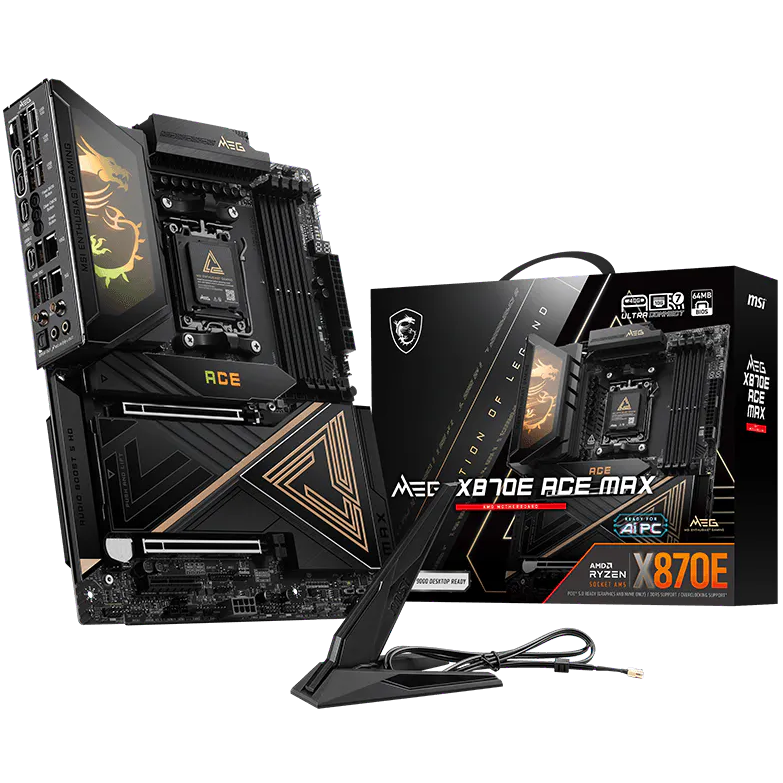 A large main feature product image of MSI MEG X870E ACE MAX AM5 ATX Desktop Motherboard