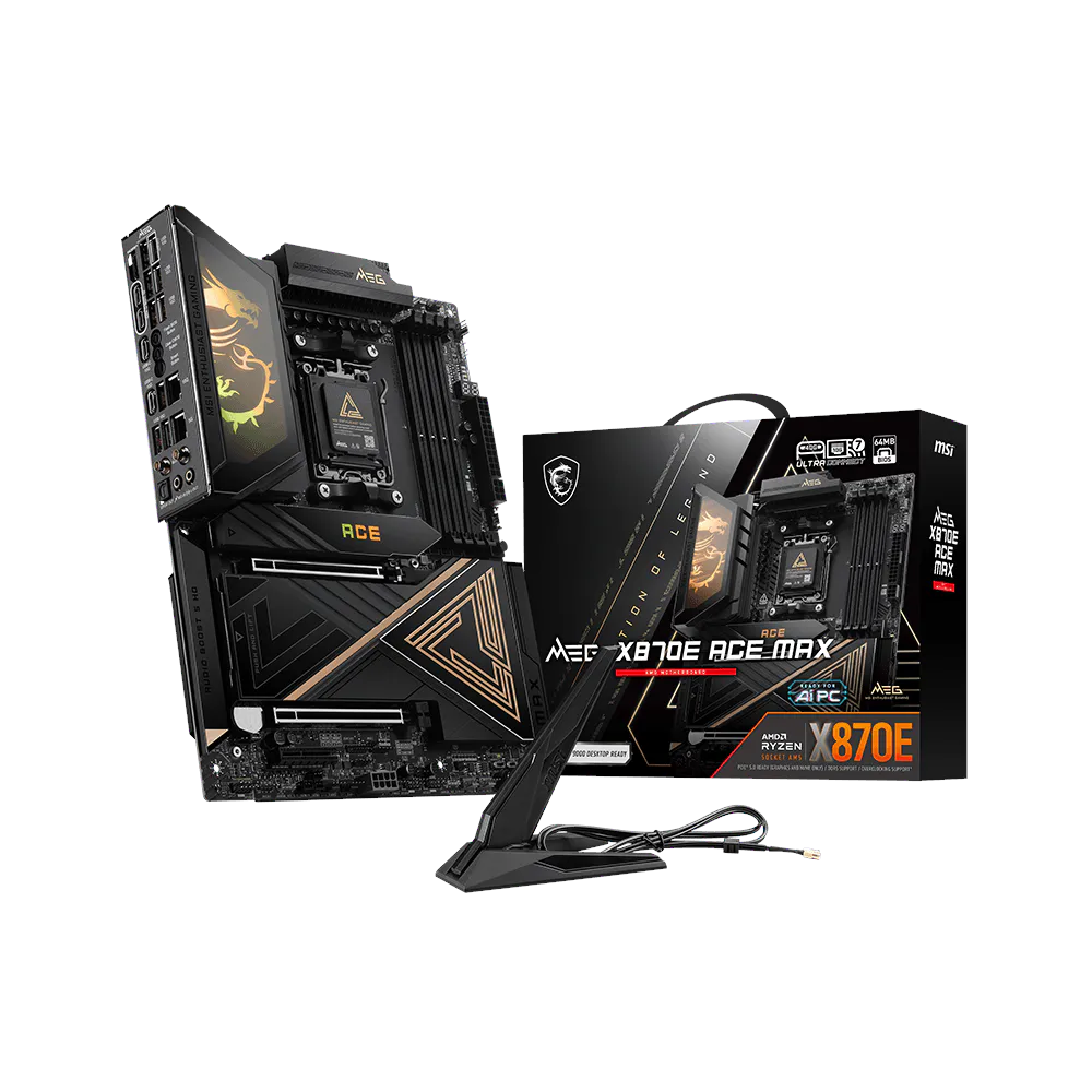 A large main feature product image of MSI MEG X870E ACE MAX AM5 ATX Desktop Motherboard