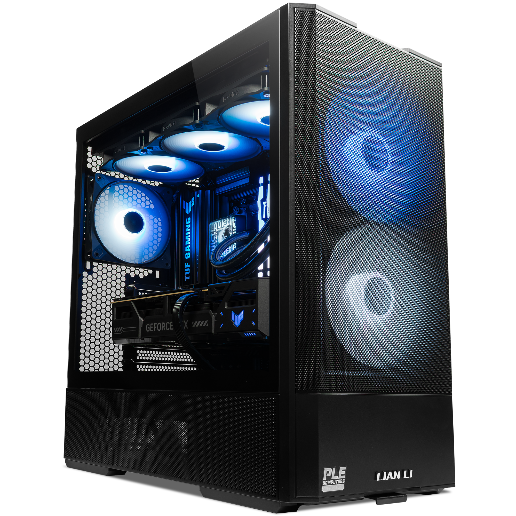 A large main feature product image of PLE Warp RTX 5070 Ti Prebuilt Ready To Go Gaming PC