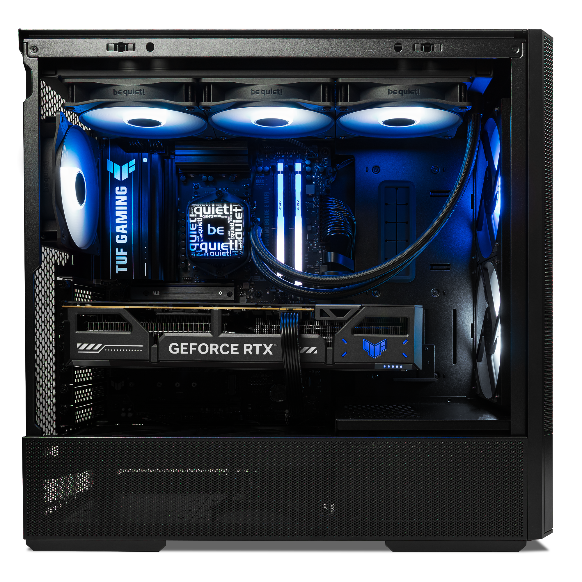A large main feature product image of PLE Warp RTX 5070 Ti Prebuilt Ready To Go Gaming PC