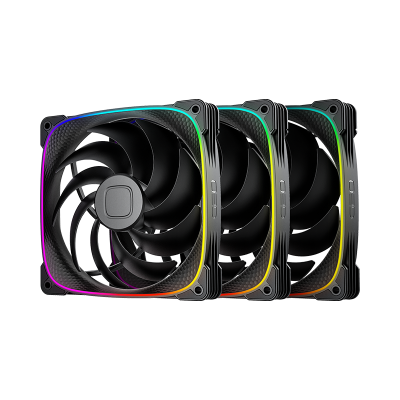 A large main feature product image of EX-DEMO Geometric Future Squama 2503 - 140mm ARGB PWM Fan 3-Pack (Black)