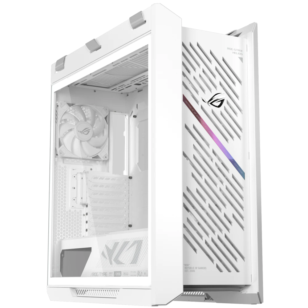 A large main feature product image of ASUS ROG Strix Helios II Mid Tower eATX Case - White