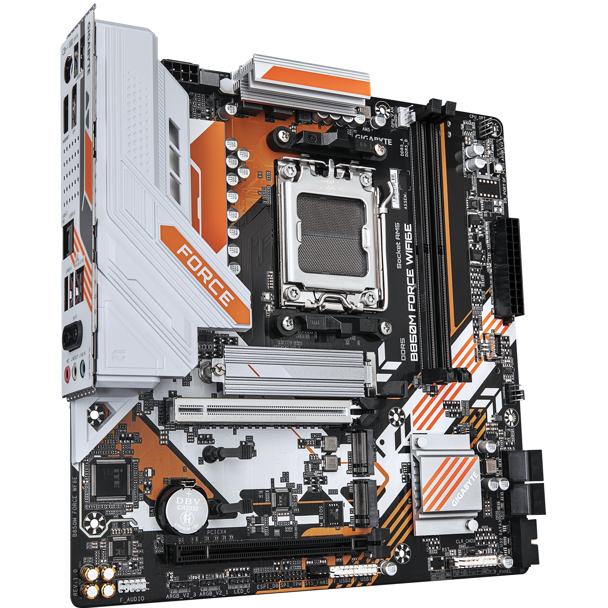 A large main feature product image of Gigabyte B850M Force WiFi6E AM5 mATX Desktop Motherboard