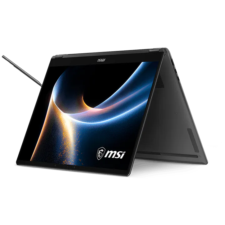 A large main feature product image of MSI Prestige 16 Flip AI+ (C3M) - 16" 2.8K 120Hz OLED, Ultra 9 386H, 32GB/2TB - Win 11 Notebook