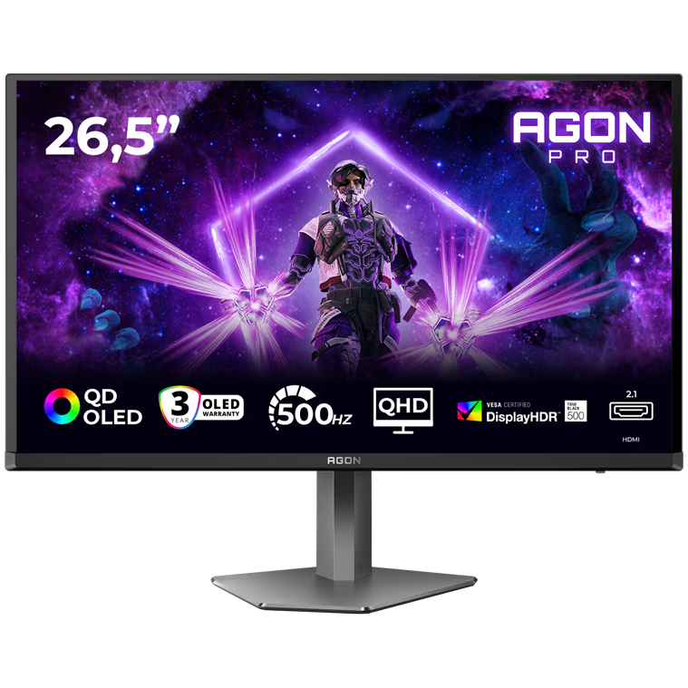 A large main feature product image of AOC AGON Pro AG276QKD2 - 27" 1440p 500Hz 0.03ms QD-OLED Monitor