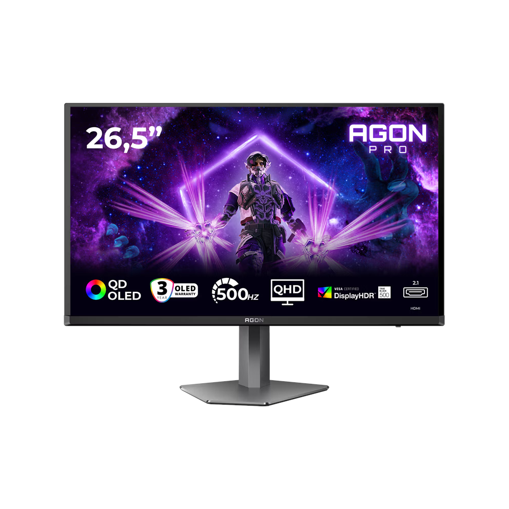 A large main feature product image of AOC AGON Pro AG276QKD2 - 27" 1440p 500Hz 0.03ms QD-OLED Monitor