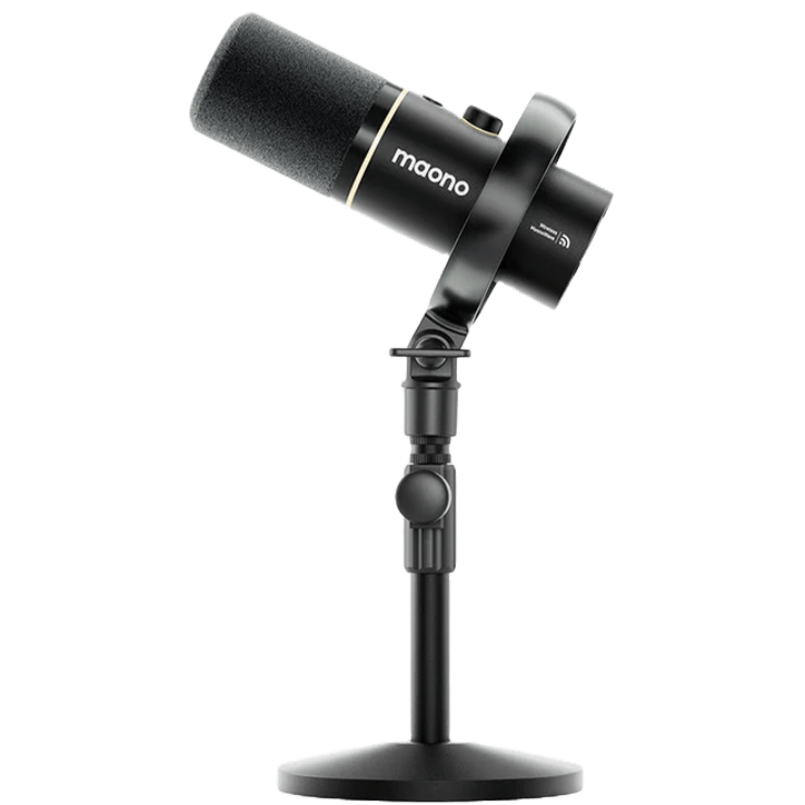 A large main feature product image of MAONO PD200W Hybrid Podcasting Wireless Microphone with Desk Stand