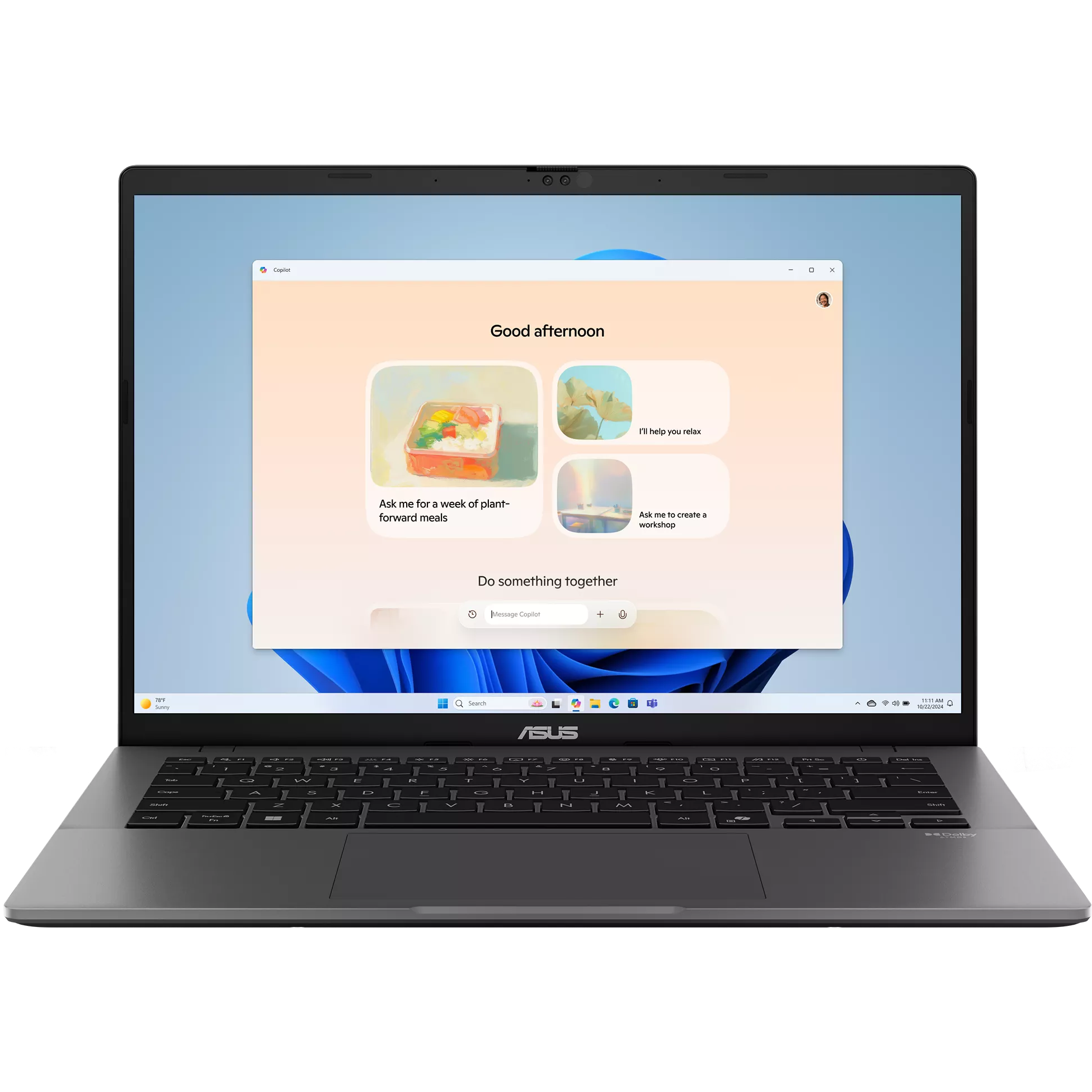 A large main feature product image of ASUS Vivobook S14 (S3407) - 14" OLED, Ultra 7 255H, 16GB/512GB - Win 11 Notebook