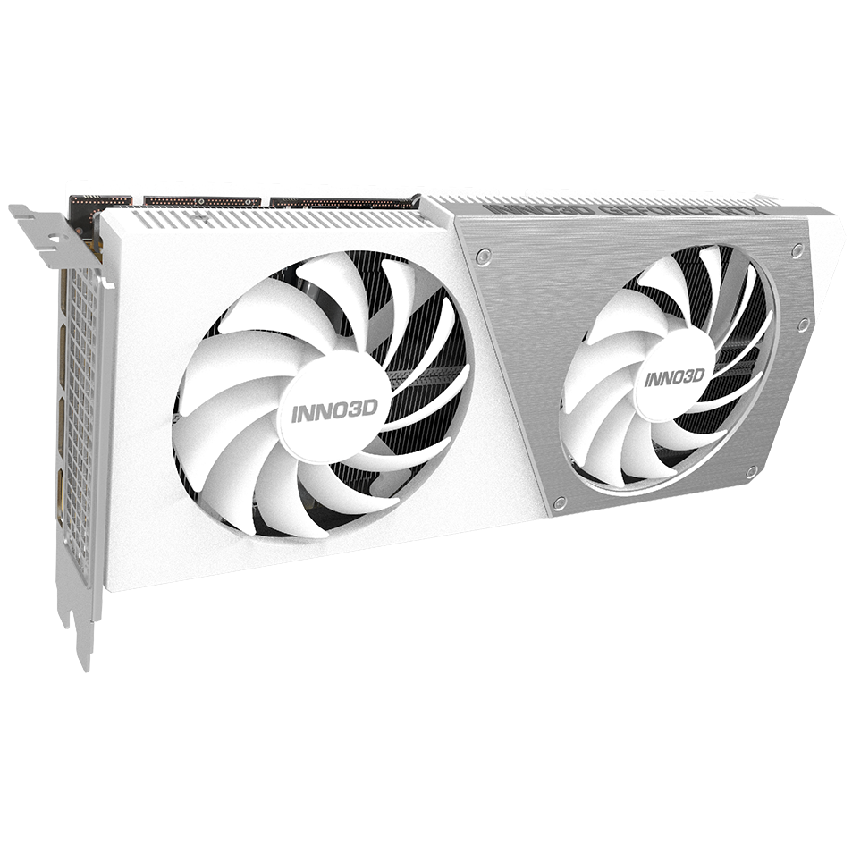 A large main feature product image of INNO3D GeForce RTX 4060 Ti Twin X2 OC 8GB GDDR6 - White