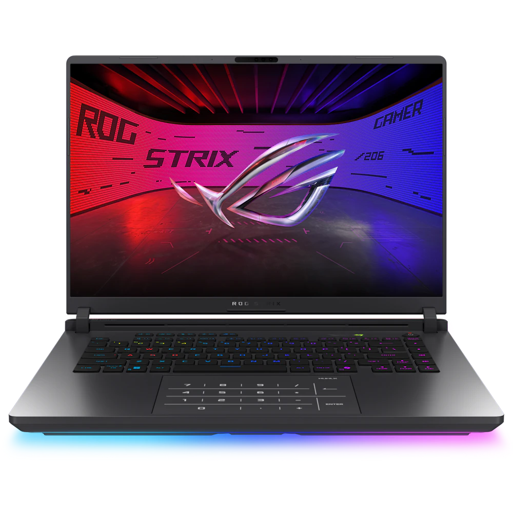 A large main feature product image of ASUS ROG Strix G16 - 16" 165Hz, Ryzen 9 8940HX, RTX 5080, 32GB/1TB - Win 11 Gaming Notebook