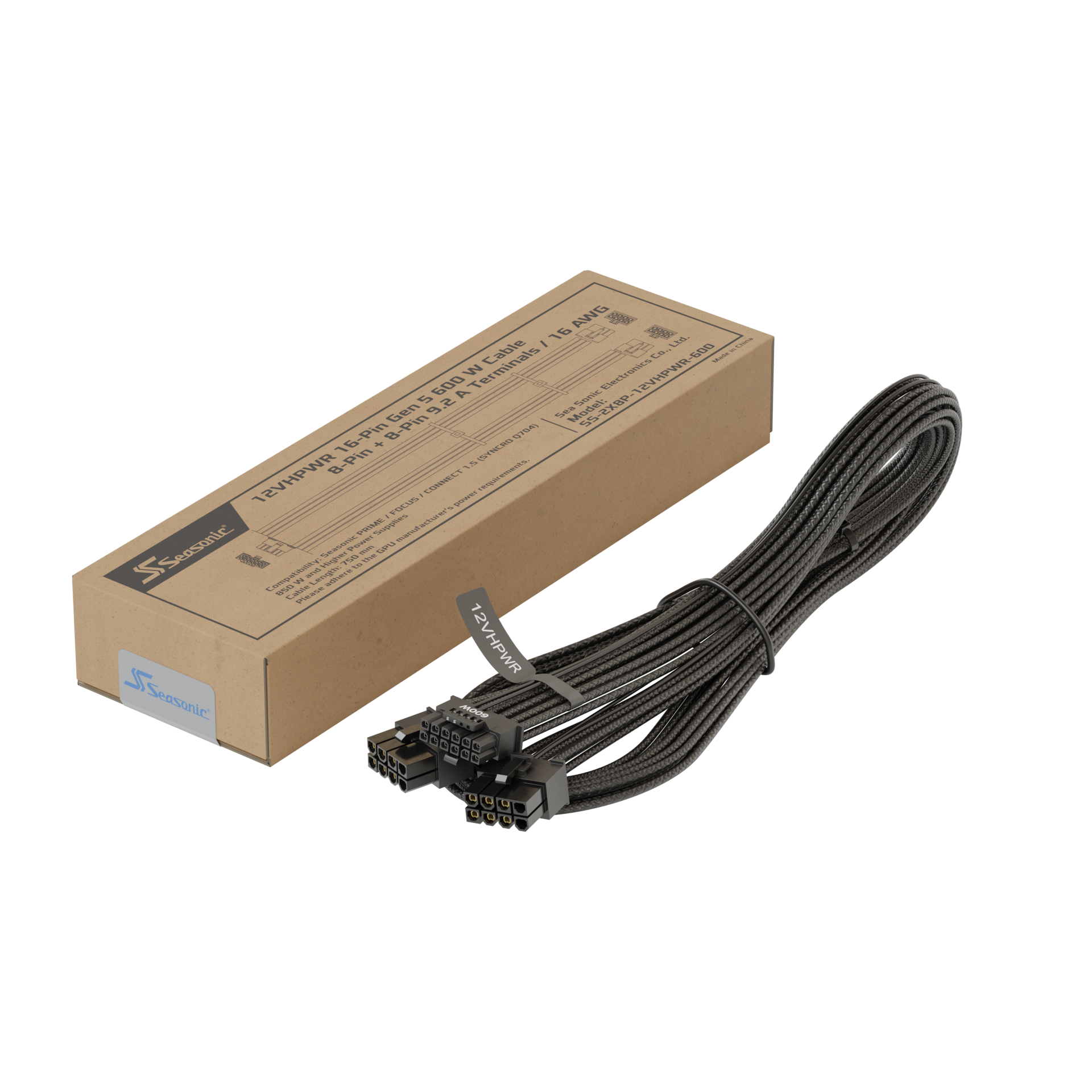 A large main feature product image of EX-DEMO Seasonic 12V-2x6 Cable - 600W 2x8-pin PCIe to 12V-2x6 Adapter (750mm)