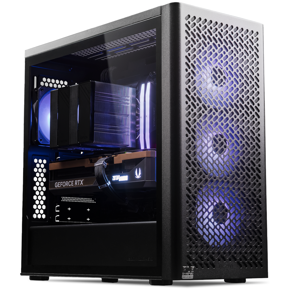A large main feature product image of PLE Quantum 5090 Prebuilt Ready To Go Gaming PC