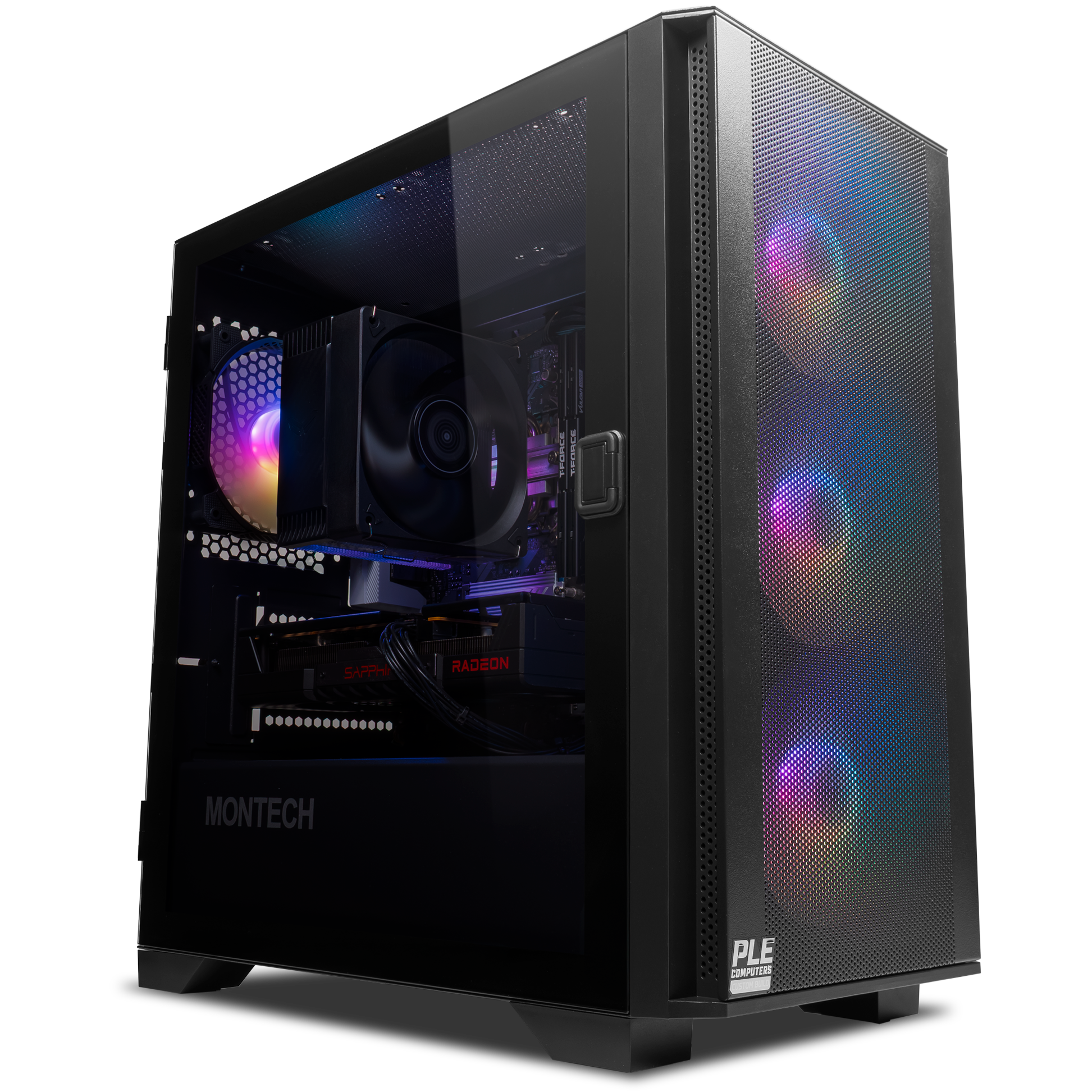 A large main feature product image of EX-DEMO PLE Stealth RX 9060 XT Prebuilt Ready To Go Gaming PC