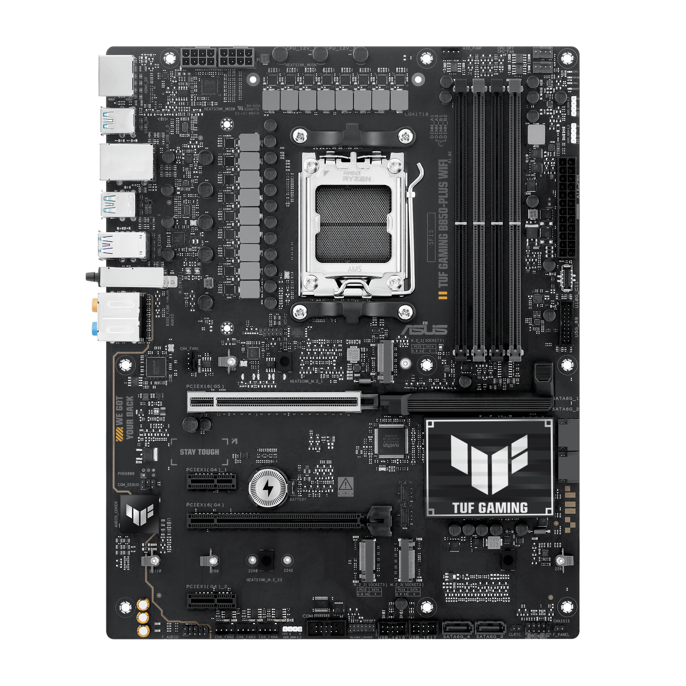 A large main feature product image of EX-DEMO ASUS TUF Gaming B850-Plus WiFi AM5 ATX Desktop Motherboard