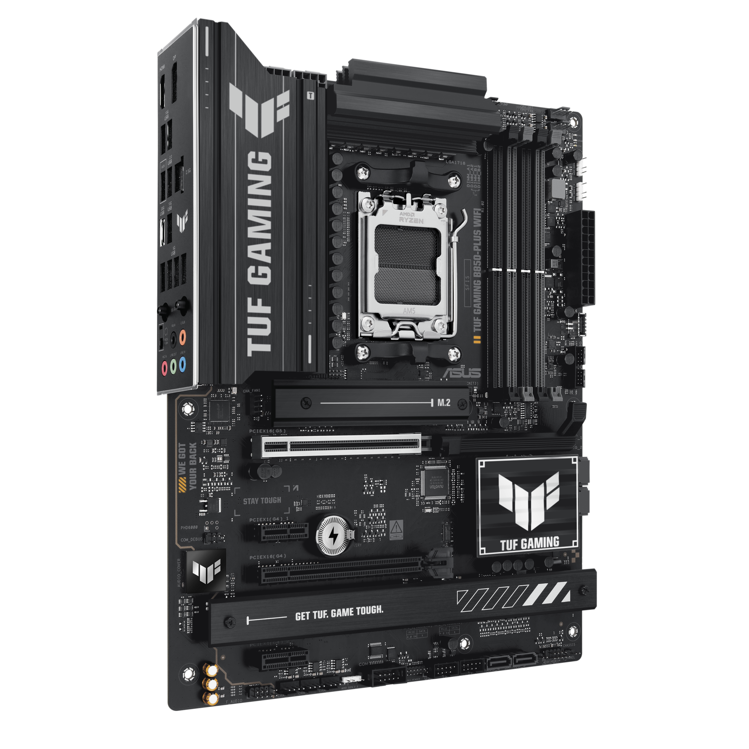 A large main feature product image of EX-DEMO ASUS TUF Gaming B850-Plus WiFi AM5 ATX Desktop Motherboard
