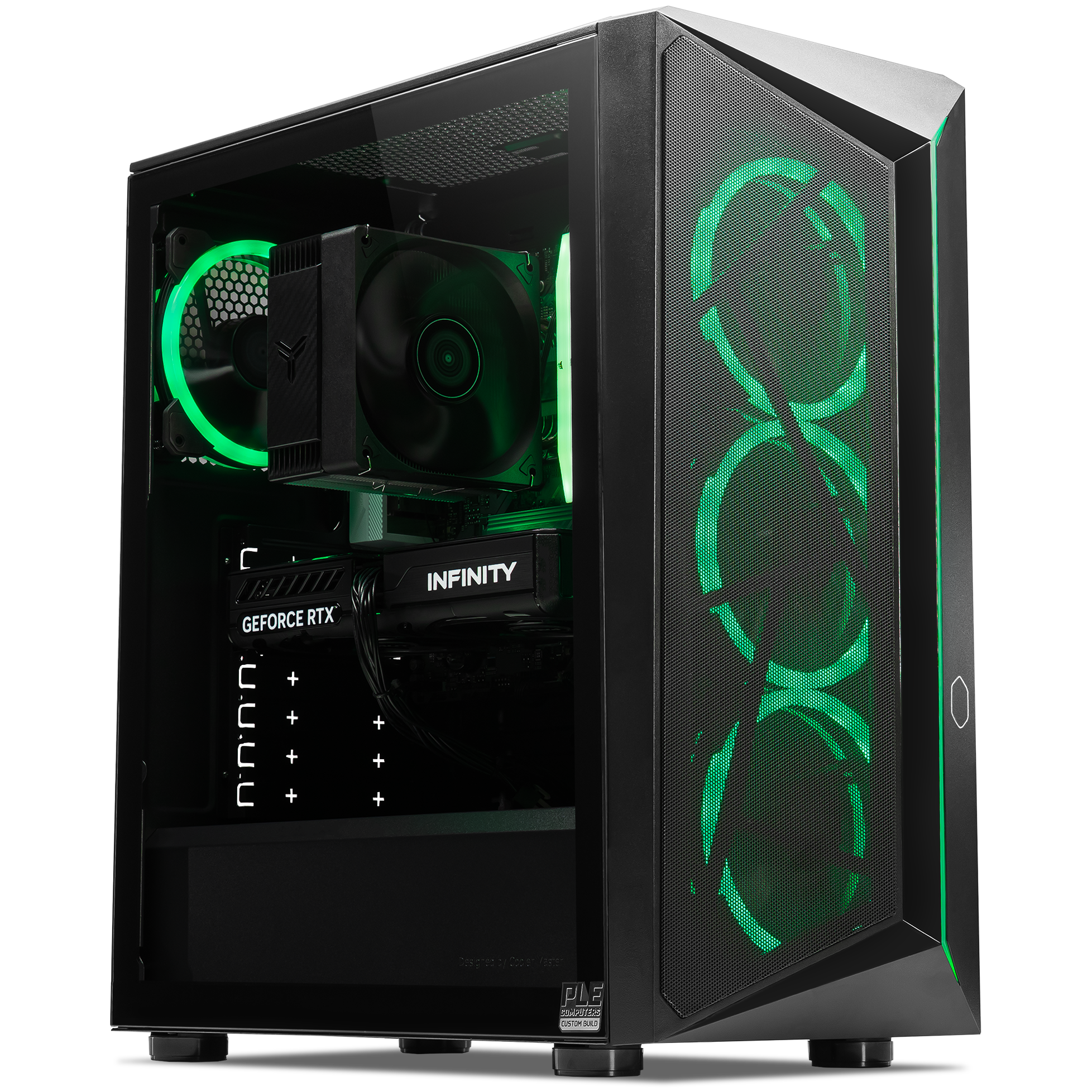 A large main feature product image of PLE Scout RTX 5060 Prebuilt Ready To Go Gaming PC