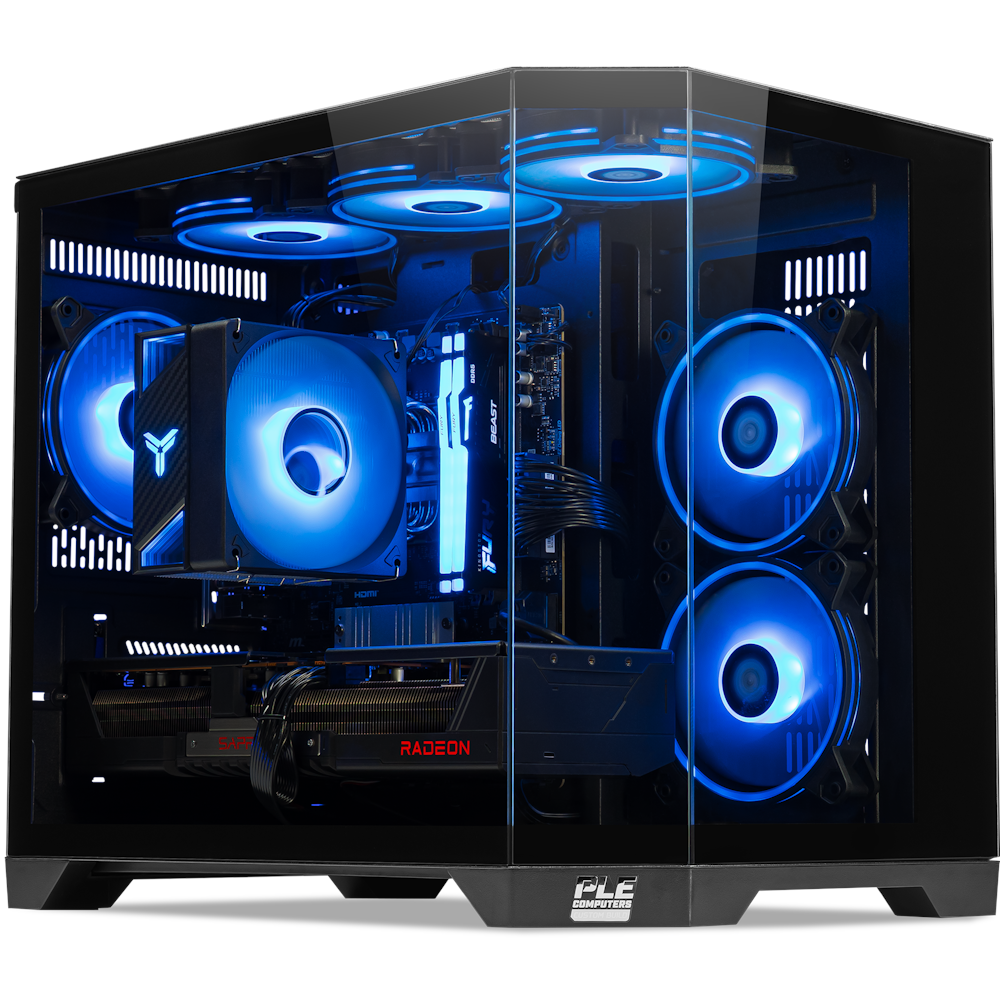 A large main feature product image of PLE Ghost 9070 XT Prebuilt Ready To Go Gaming PC
