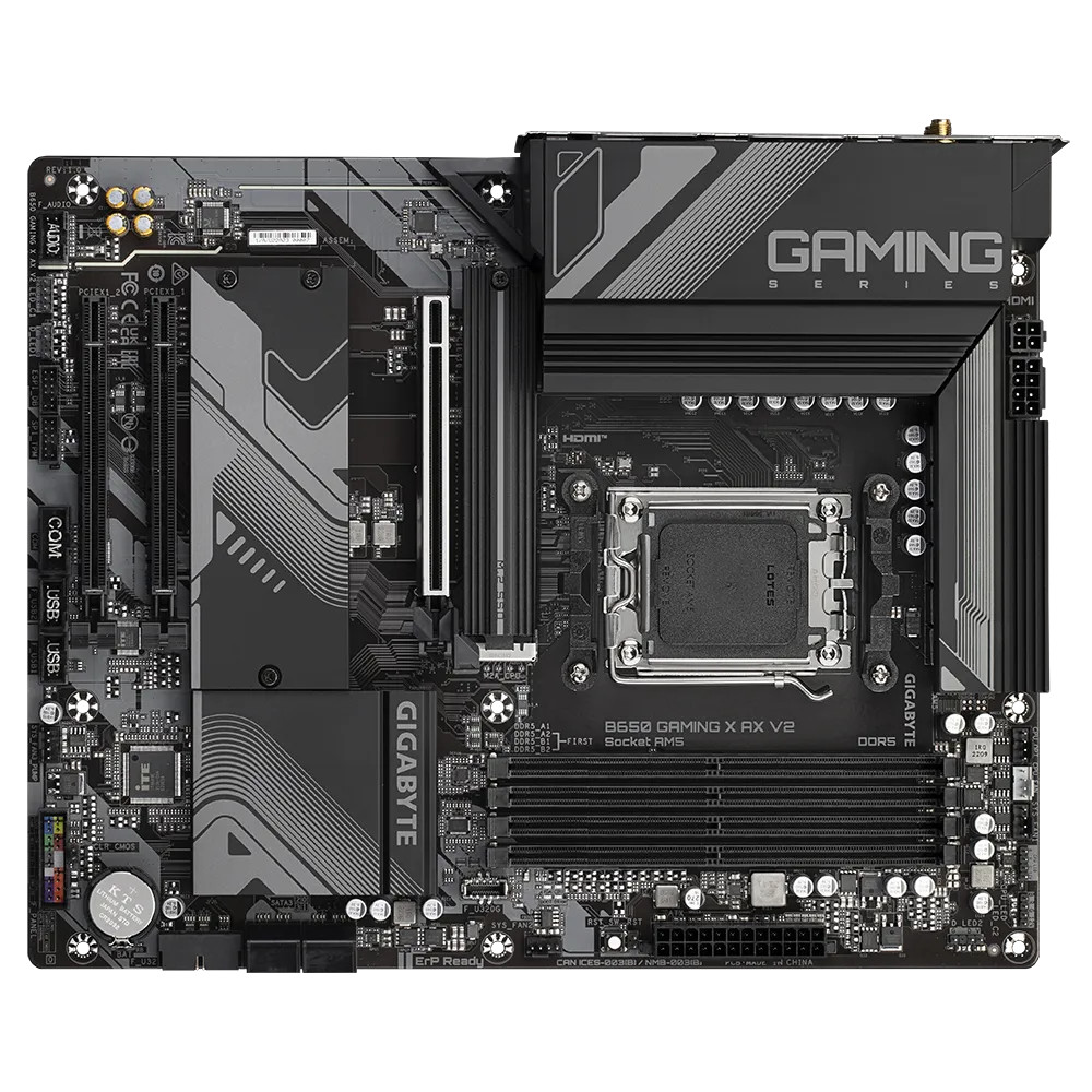 A large main feature product image of EX-DEMO Gigabyte B650 GAMING X AX AM5 ATX Desktop Motherboard