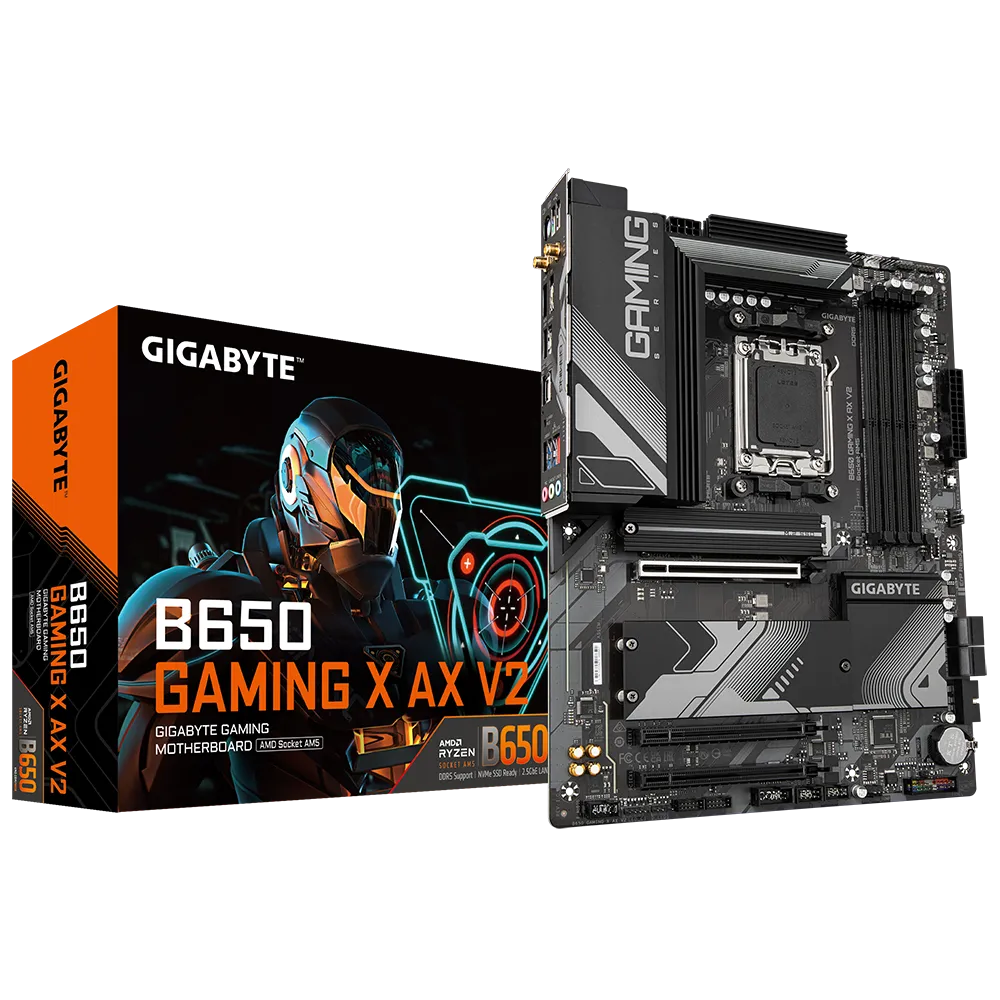 A large main feature product image of EX-DEMO Gigabyte B650 GAMING X AX AM5 ATX Desktop Motherboard