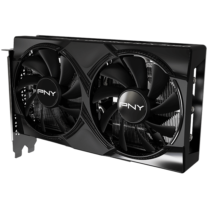 A large main feature product image of PNY GeForce RTX 5060 Dual Fan OC 8GB GDDR7