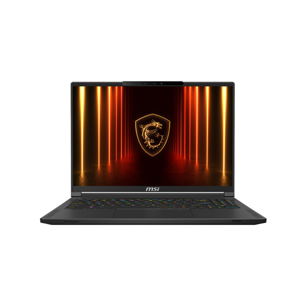 A large main feature product image of EX-DEMO MSI Stealth A16 AI+ (A3X) - 16" 240Hz, Ryzen AI 9 HX 370, RTX 5070 Ti, 32GB/2TB - Win 11 Pro Gaming Notebook