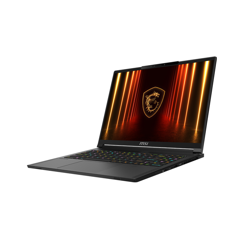 A large main feature product image of EX-DEMO MSI Stealth A16 AI+ (A3X) - 16" 240Hz, Ryzen AI 9 HX 370, RTX 5070 Ti, 32GB/2TB - Win 11 Pro Gaming Notebook