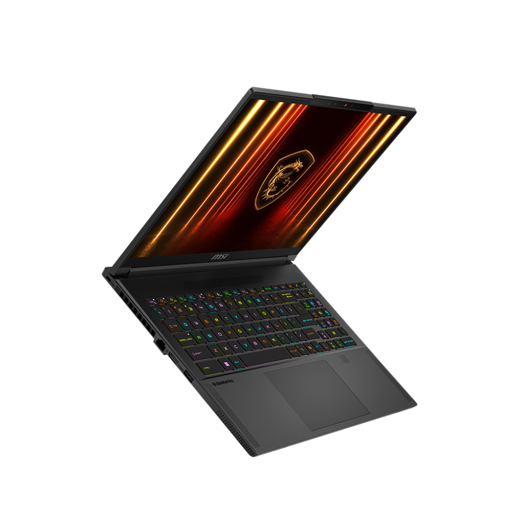 A large main feature product image of EX-DEMO MSI Stealth A16 AI+ (A3X) - 16" 240Hz, Ryzen AI 9 HX 370, RTX 5070 Ti, 32GB/2TB - Win 11 Pro Gaming Notebook