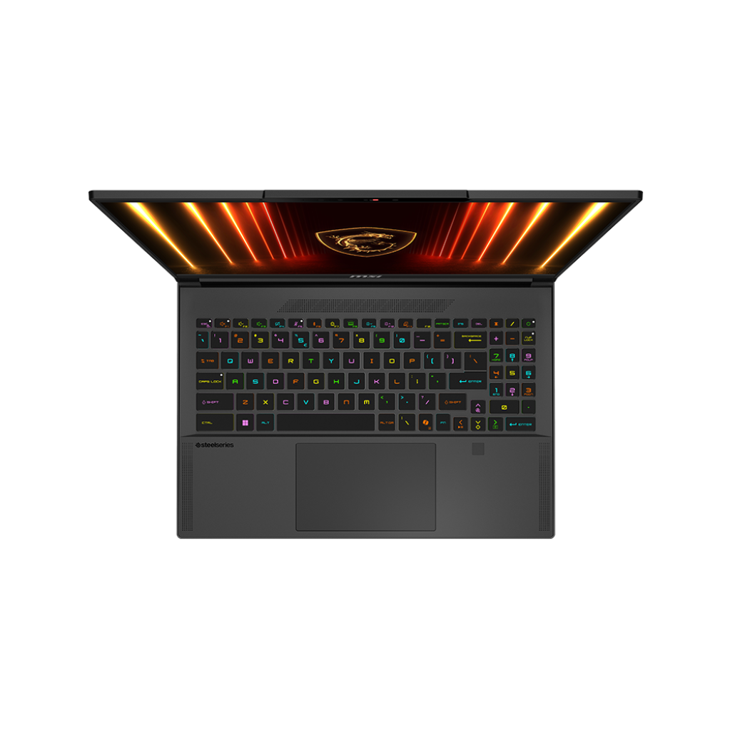 A large main feature product image of EX-DEMO MSI Stealth A16 AI+ (A3X) - 16" 240Hz, Ryzen AI 9 HX 370, RTX 5070 Ti, 32GB/2TB - Win 11 Pro Gaming Notebook