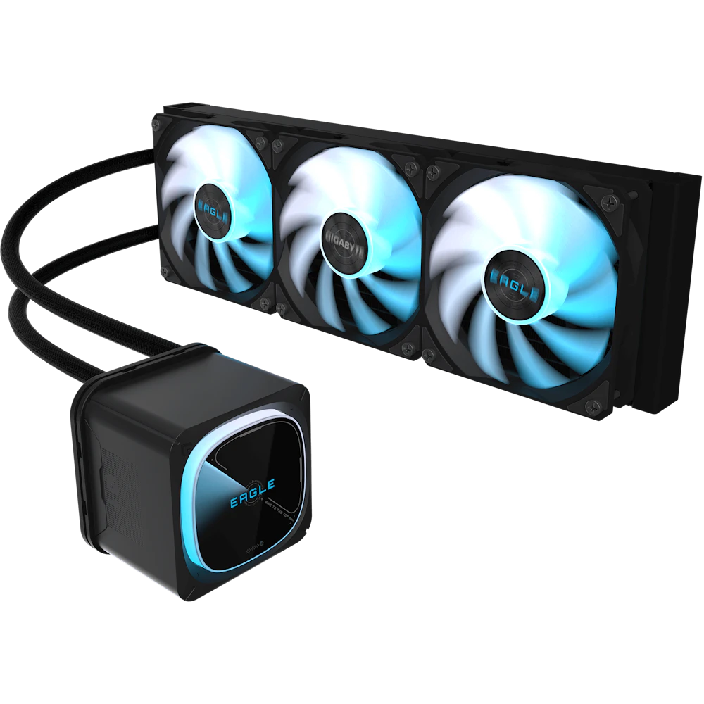 A large main feature product image of Gigabyte Eagle 360 360mm AIO Liquid CPU Cooler