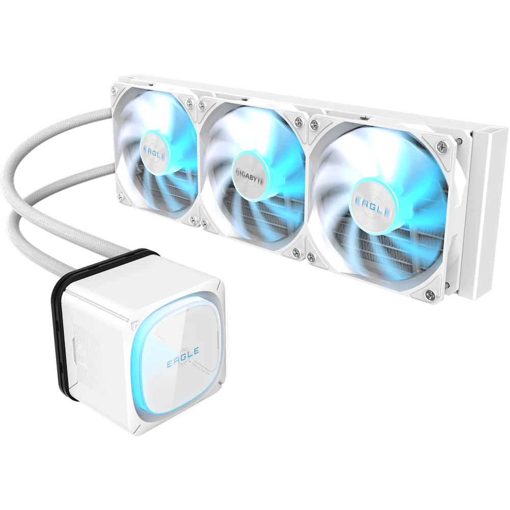 A large main feature product image of Gigabyte Eagle 360I 360mm AIO Liquid CPU Cooler (White)