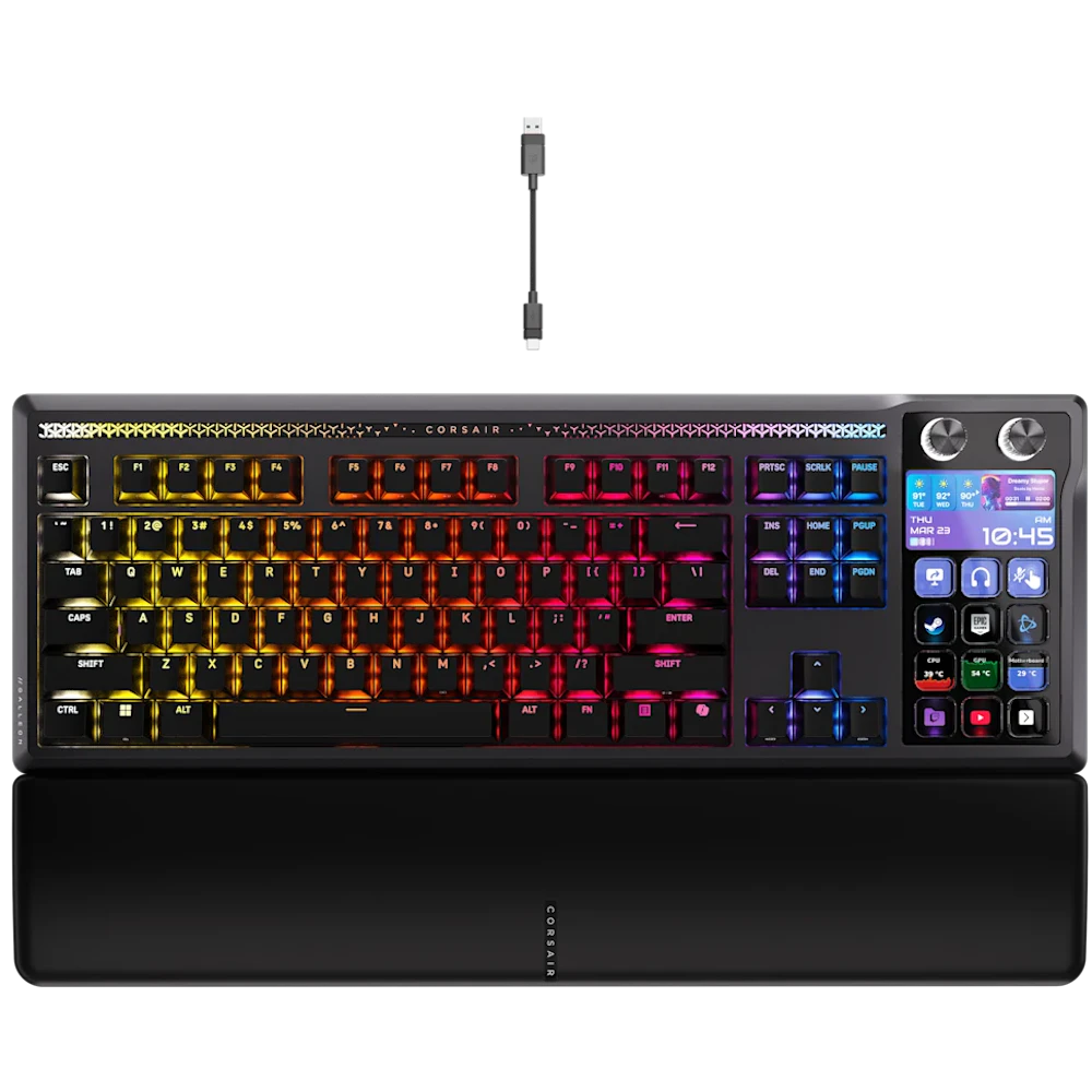A large main feature product image of Corsair GALLEON 100 SD Stream Deck-Integrated Mechanical Keyboard