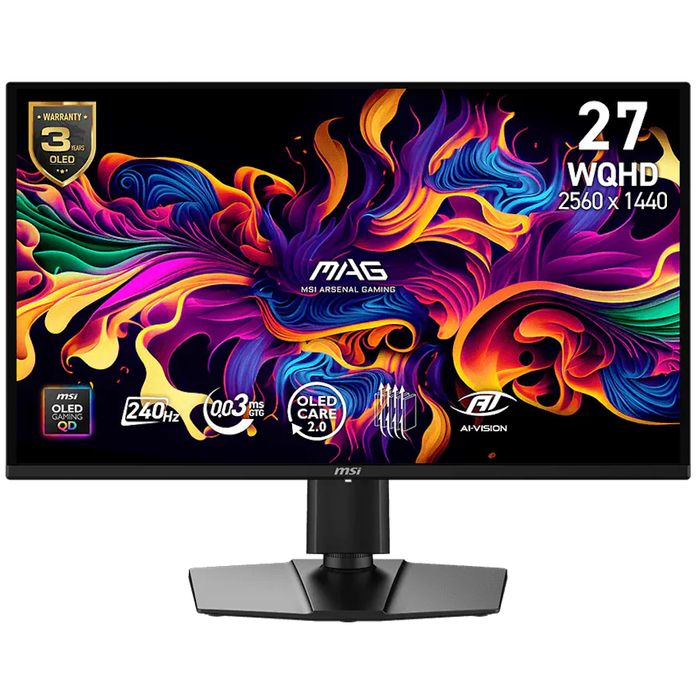 A large main feature product image of MAG 274QP QD-OLED X24 - 27" 1440p 240Hz 0.03ms Gaming Monitor