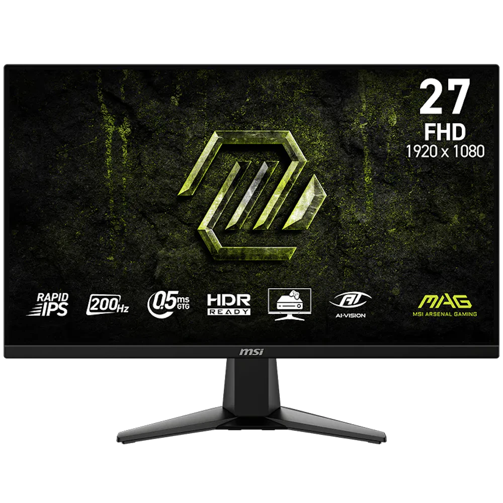 A large main feature product image of MSI MAG 275F E20 - 27" 1080p 200Hz 0.5ms Rapid IPS Gaming Monitor